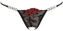 Стринги сексуальні Cottelli Collection String Rose з вишивкою та імітацією шнурівки, чорні, M/L