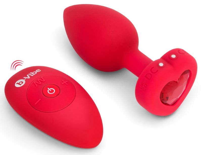 Анальная пробка с вибрацией и пультом управления B-Vibe Vibrating Heart Plug M/L Red вид 2