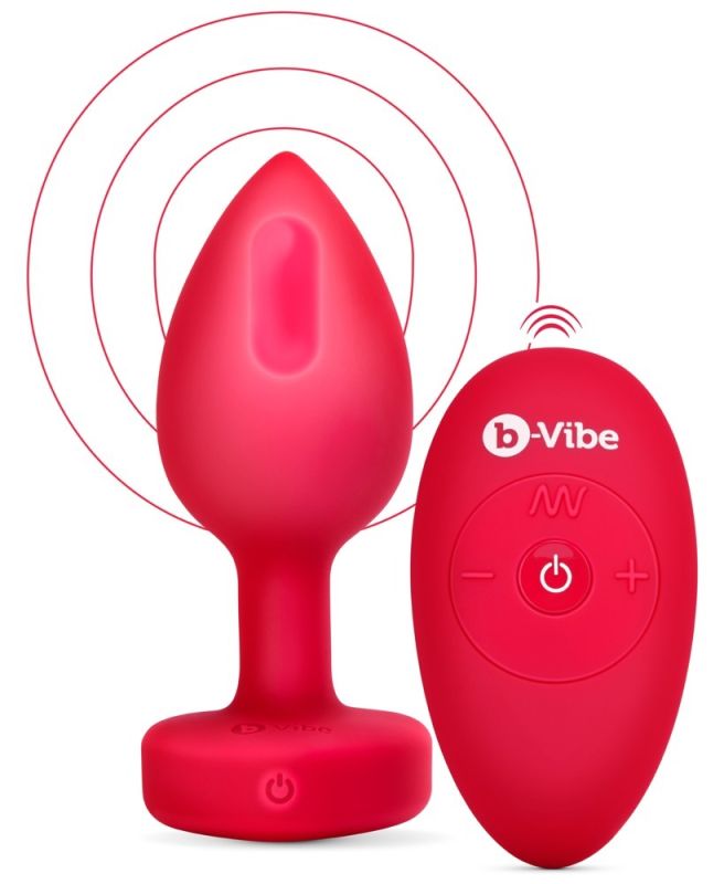 Анальна пробка з вібрацією та пультом керування B-Vibe Vibrating Heart Plug червона, M/L вид 3