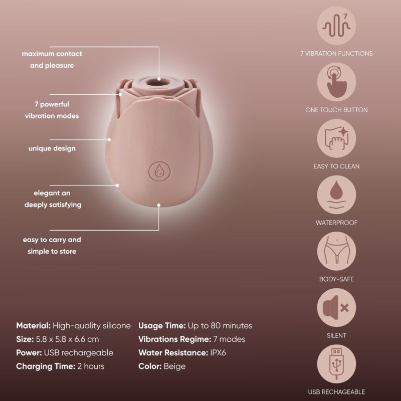 Вакуумний стимулятор клітора у вигляді троянди Sweet Em Velvet Lure, бежевий вид 7