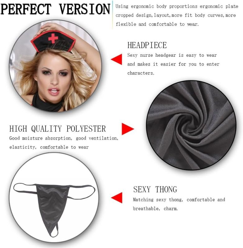 Костюм Медсестра Sunspice платье, шапочка на обруче, стринги, черно-красный, O/S вид 4