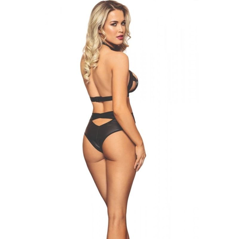 Боди черное сексуальное Sunspice с молнией спереди и вставкой из сеточки, L/XL вид 3