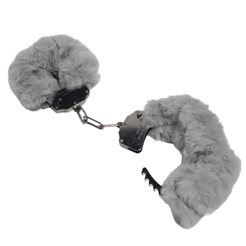 Наручники DS Fetish Plush handcuffs, метал з хутром, сірі вид 3