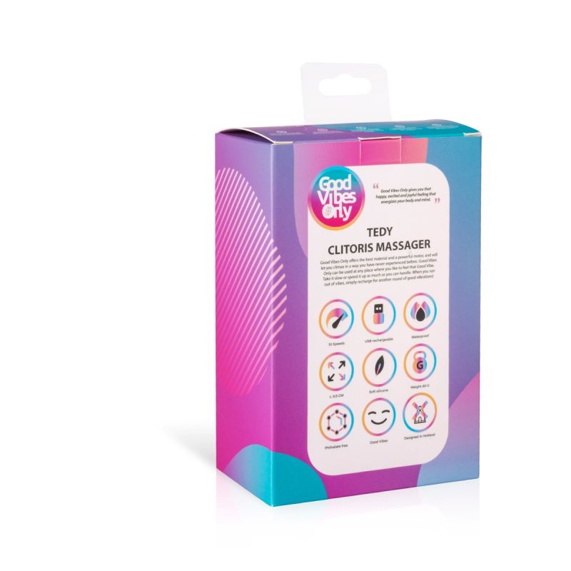 Вибратор для клитора с ушками Tedy Good Vibes Only, силиконовый, фиолетовый, 9.5 см вид 8