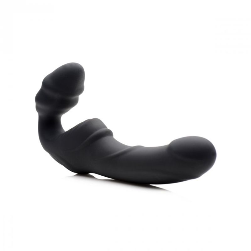Жіночий вібрострапон Slim Rider Ribbed Ribbed Vibrating Silicone Strapless Strap On, чорний вид 3