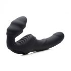 Женский вибрострапон Slim Rider Ribbed Ribbed Vibrating Silicone Strapless Strap On, черный вид 4