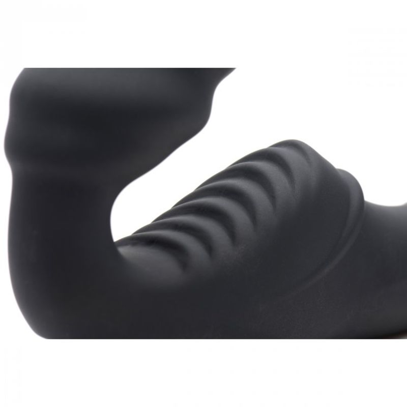 Жіночий вібрострапон Slim Rider Ribbed Ribbed Vibrating Silicone Strapless Strap On, чорний вид 5