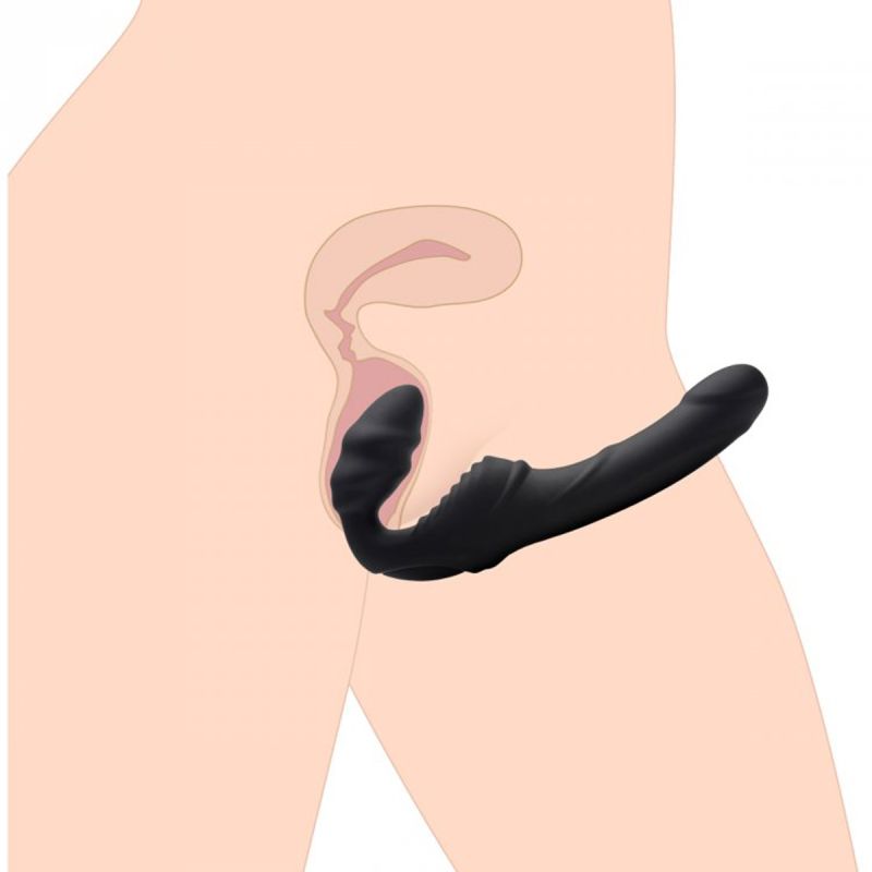 Женский вибрострапон Slim Rider Ribbed Ribbed Vibrating Silicone Strapless Strap On, черный вид 6