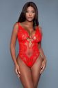 Боди кружевное, полупрозрачное, красное, S