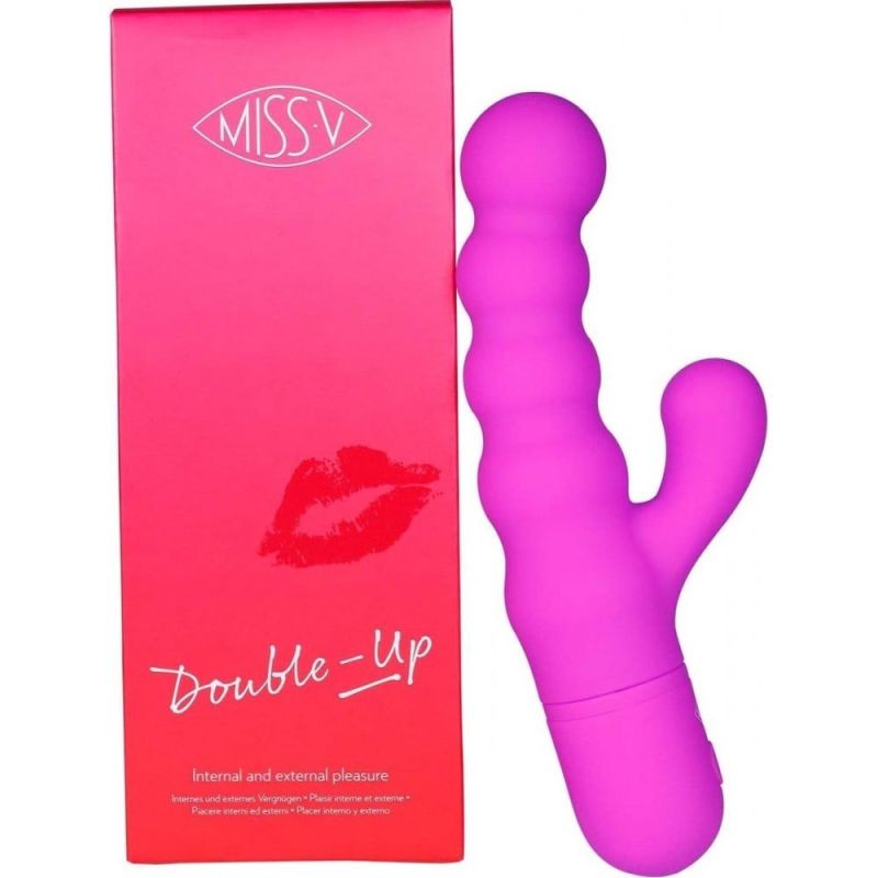 Вибратор-кролик рельефный Double Up Miss V, фиолетовый вид 2