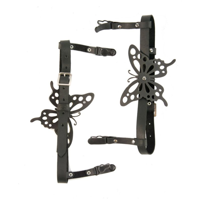 Підв'язка для панчохи з метеликом Candy Hero "модель S10B" чорна, екошкіра, ручна робота вид 4