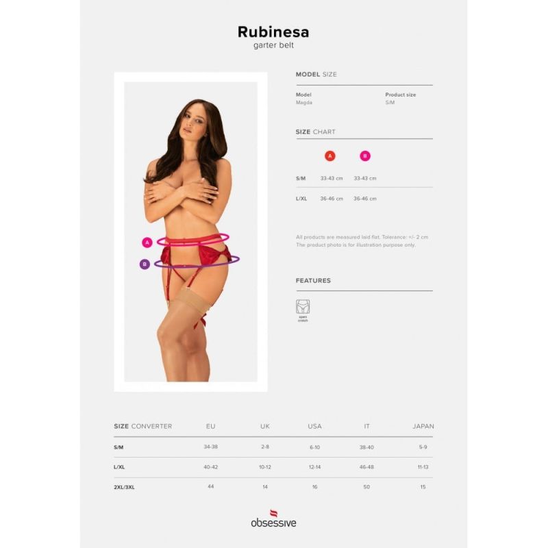 Сексуальный пояс для чулок + стринги S/M Rubines Obsessive красный вид 10