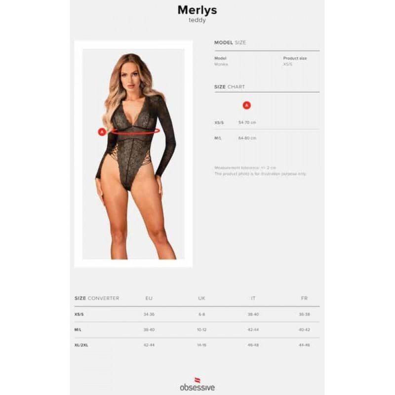 Сексуальне ажурне боді з рукавами Obsessive Merlys XS/S вид 6