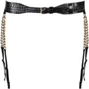 Пояс для чулок с цепями золотистого цвета Obsessive A767 черный, XL/XXL