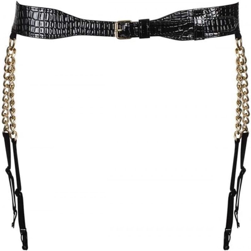 Пояс для панчіх з ланцюгами Obsessive A767 XL/XXL Пояс для панчіх із ланцюгами золотистого кольору Obsessive A767 чорний, XL/XXL вид 2