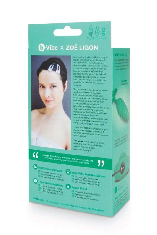 Анальная пробка с вибрацией, рельефная B-VIBE-TEXTURE PLUG TWIST, зеленая вид 10