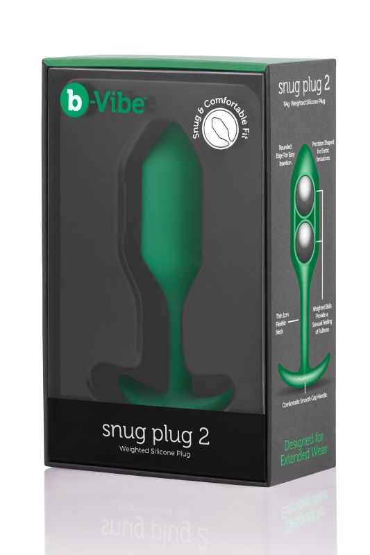 Анальна пробка із зміщеним центром ваги B-Vibe Snug Plug 2, силіконова, зелена вид 9