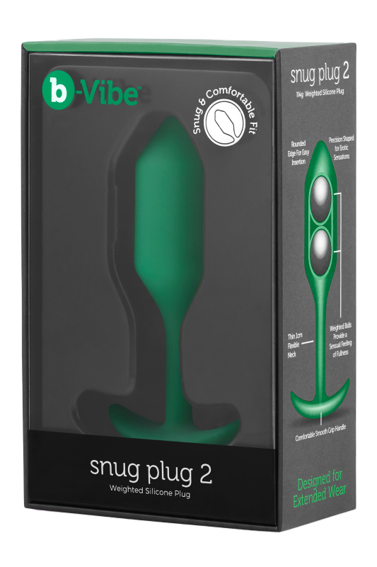 Анальна пробка із зміщеним центром ваги B-Vibe Snug Plug 2, силіконова, зелена вид 10