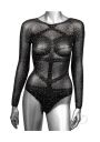 Боді в дрібну сітку зі стразами California Exotic Long Sleeve Bodysuit чорний, One Size