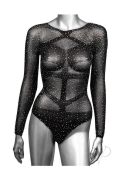 Боді в дрібну сітку зі стразами California Exotic Long Sleeve Bodysuit чорний, One Size