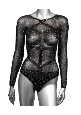 Боді в дрібну сітку зі стразами California Exotic Long Sleeve Bodysuit чорний, One Size