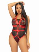 Портупея Studded O-Ring Harness Teddy з бантом та кільцем по центру, червона, розмір S