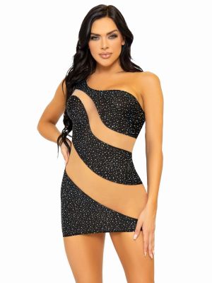 Міні-сукня з сітчастими вставками та стразами Leg Avenue Glam Vibe Rhinestone, чорна, S