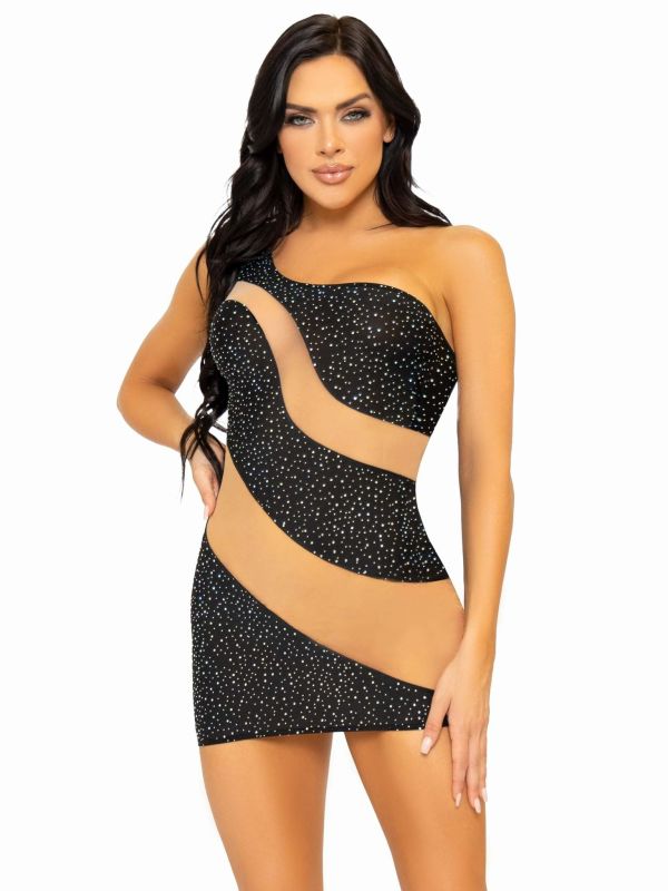 Міні-сукня з сітчастими вставками та стразами Leg Avenue Glam Vibe Rhinestone, чорна, S вид 2