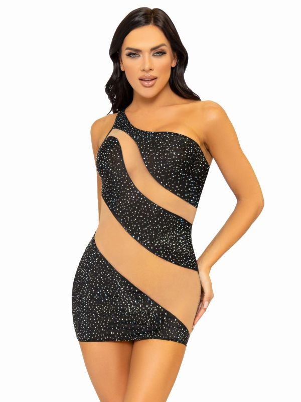 Міні-сукня з сітчастими вставками та стразами Leg Avenue Glam Vibe Rhinestone, чорна, S вид 3