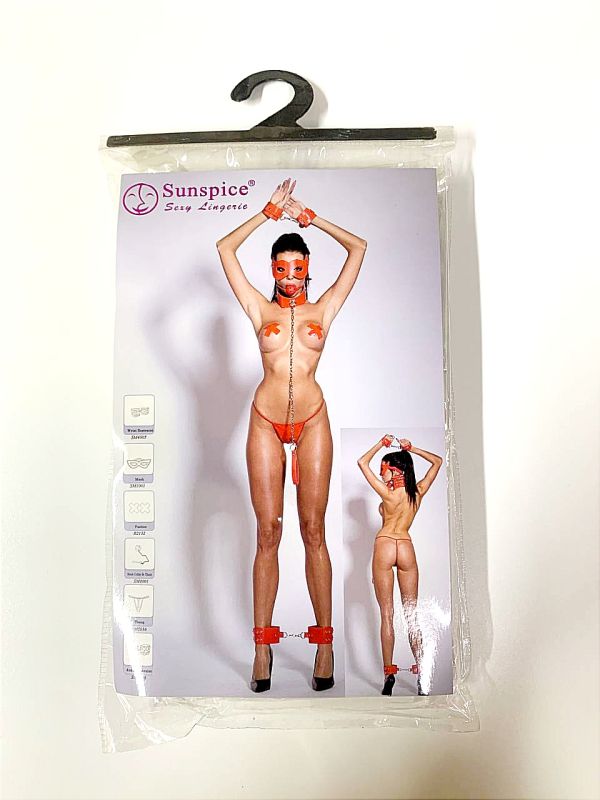 Комплект 6 предметов (наручники+маска+пестисы+ошейник с кляпом+трусы+поножи) Sunspice вид 4