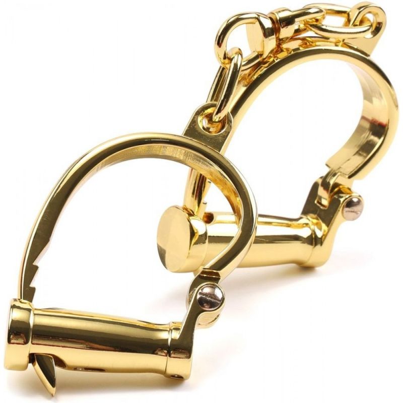 Наручники с короткой цепочкой , металлические, золотые вид 7