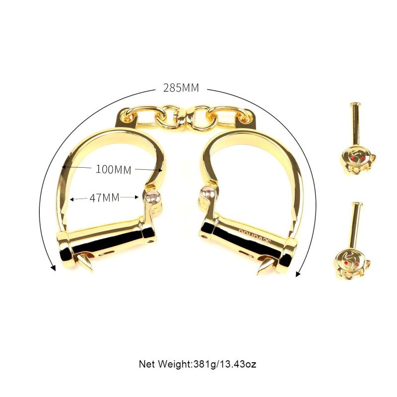 Наручники с короткой цепочкой , металлические, золотые вид 9