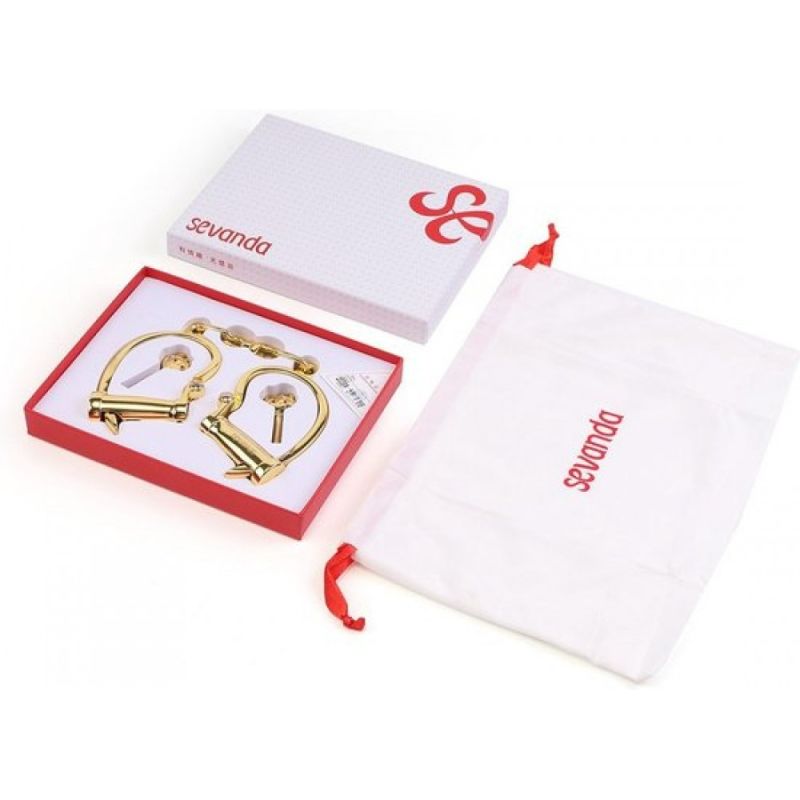 Наручники с короткой цепочкой , металлические, золотые вид 10