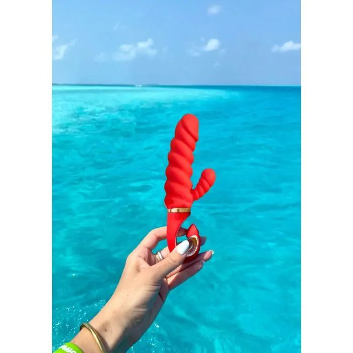 Вибратор кролик рельефный Gcandy MINI - Коралловый вид 8