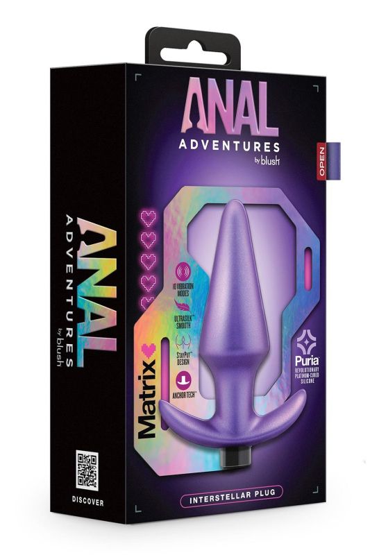 Анальная пробка с вибрацией Anal Adventures Blush, силиконовая, фиолетовая, 12.7 х 3.8 см вид 6