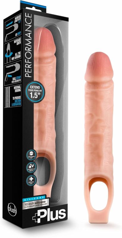 Насадка для збільшення пеніса реалістична Blush Performance Plus із кріпленням на мошонку вид 2