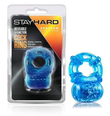 Кольцо эрекционное с вибрацией Stay Hard, синее, 3.8 см