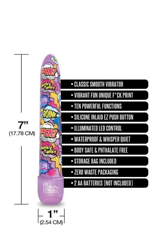 Вібратор нереалістичний з яскравим принтом Prints Charming Global Novelties, фіолетовий, 17.7 х 2.5 см вид 3