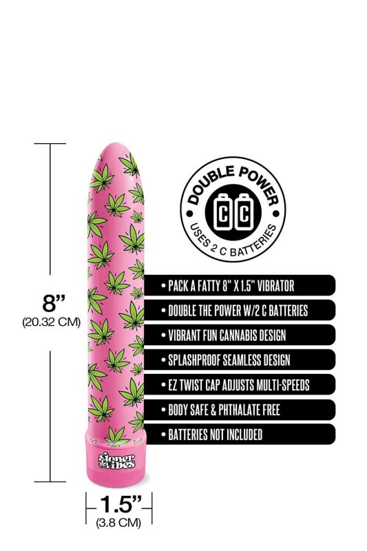 Вибратор нереалистичный с принтом Stoner Vibes Global Novelties, розовый, 20.3 х 3.8 см вид 4