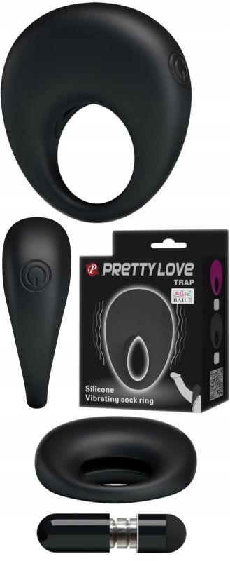 Ерекційне кільце з вібрацією Pretty Love Trap зі знімною віброкулею, чорне, 5.5 х 2.2 см вид 4