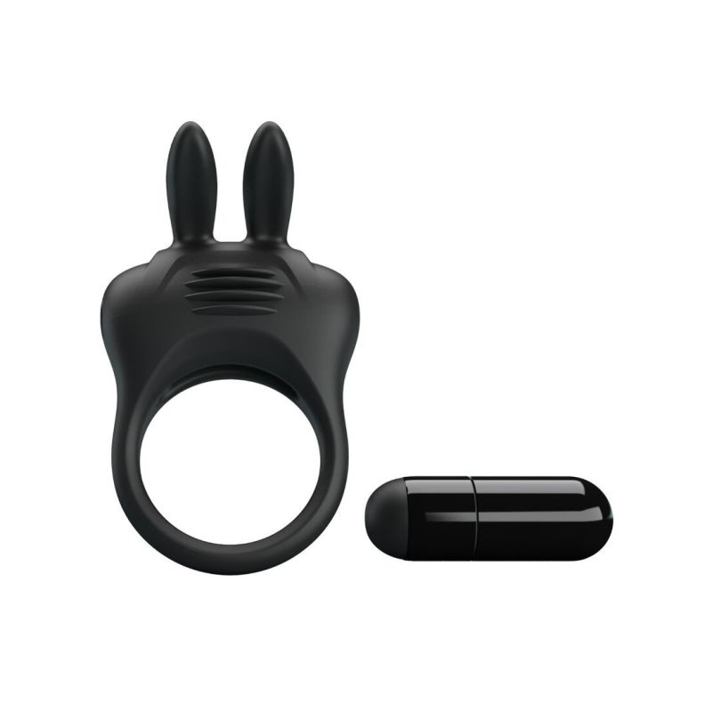 Вібро-ерекційне кільце з вушками Pretty Love чорне, 7.4 х 4.2 см вид 3