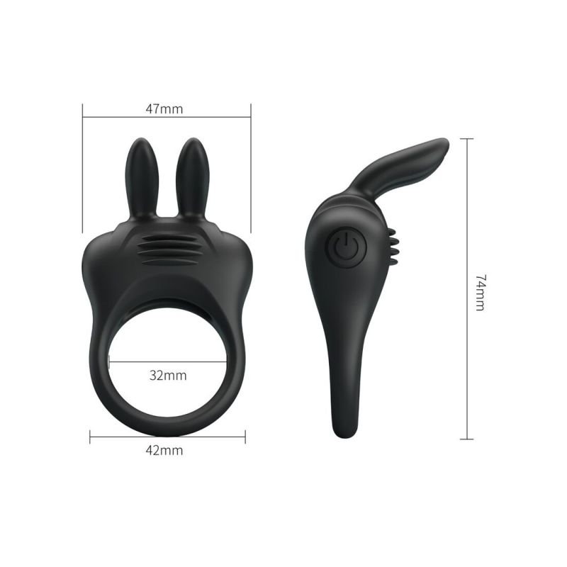 Вибро-эрекционное кольцо с ушками Pretty Love черное, 7.4 х 4.2 см вид 4