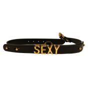 Чокер с надписью SEXY от UPKO из итальянской кожи, черный с золотой фурнитурой
