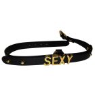Чокер с надписью SEXY от UPKO из итальянской кожи, черный с золотой фурнитурой вид 3