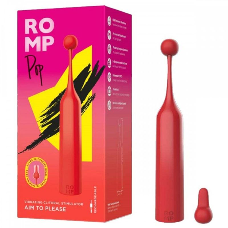 Вибратор для клитора с двумя насадками Romp Pop, красный, 14.3 х 2.4 см вид 2