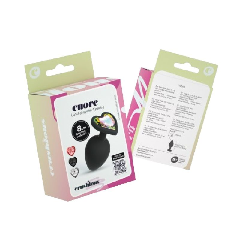 Анальна пробка Cuore Crushious, зі змінними кристалами, силіконова, чорна, 8 х 3.4 см, розмір М вид 11