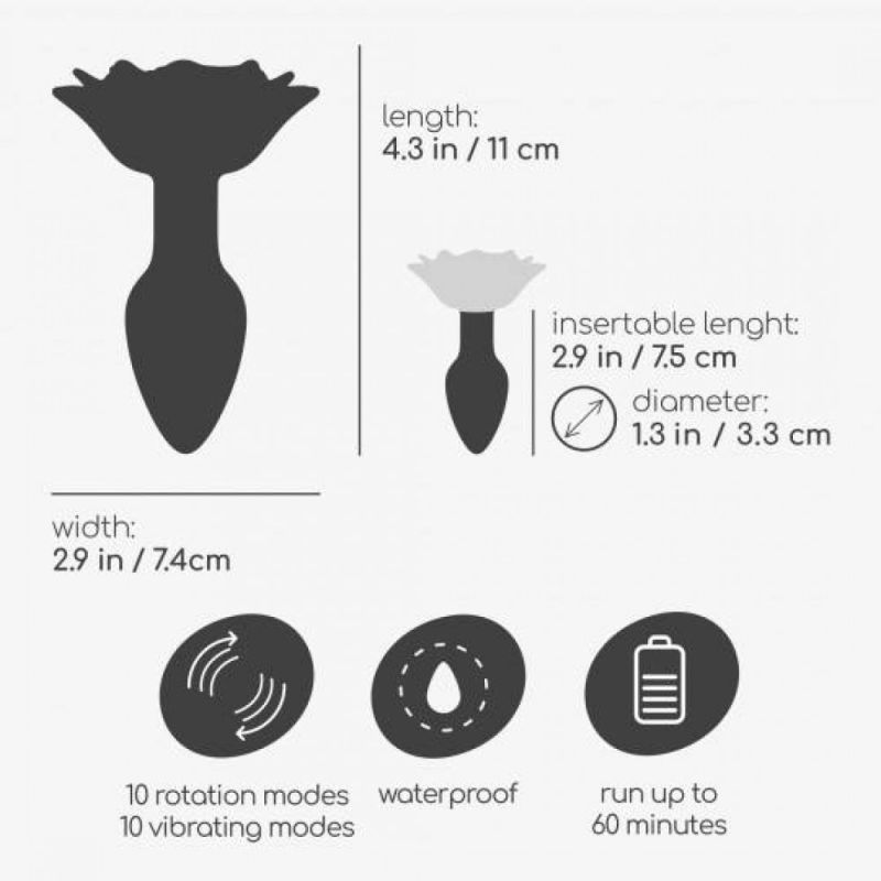 Анальная пробка роза с вибрацией и ротацией Crushious Giulietta Rotating с дистанционным пультом вид 8