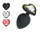 Анальна пробка Cuore Crushious, зі змінними кристалами, силіконова, чорна, 7 х 2.7 см, розмір S (серце)