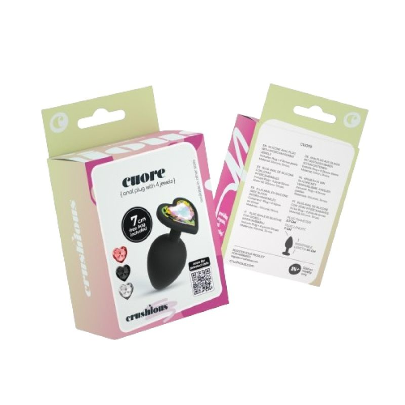 Анальна пробка Cuore Crushious, зі змінними кристалами, силіконова, чорна, 7 х 2.7 см, розмір S вид 11