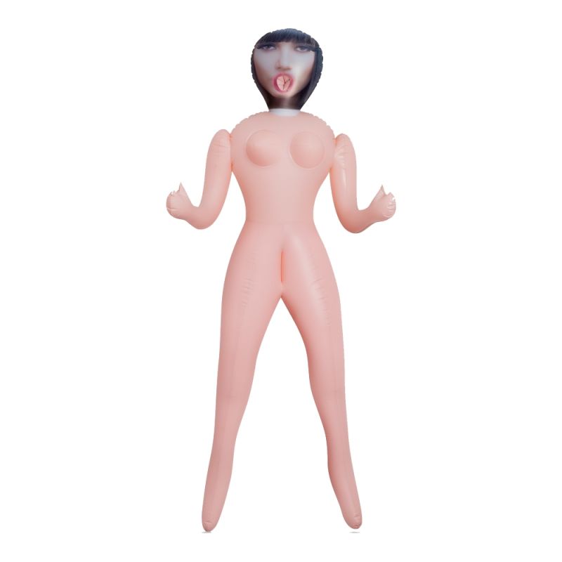 Надувная секс-кукла с тремя рабочими отверстиями, со съемным мастурбатором, бежевая, 155 см вид 2